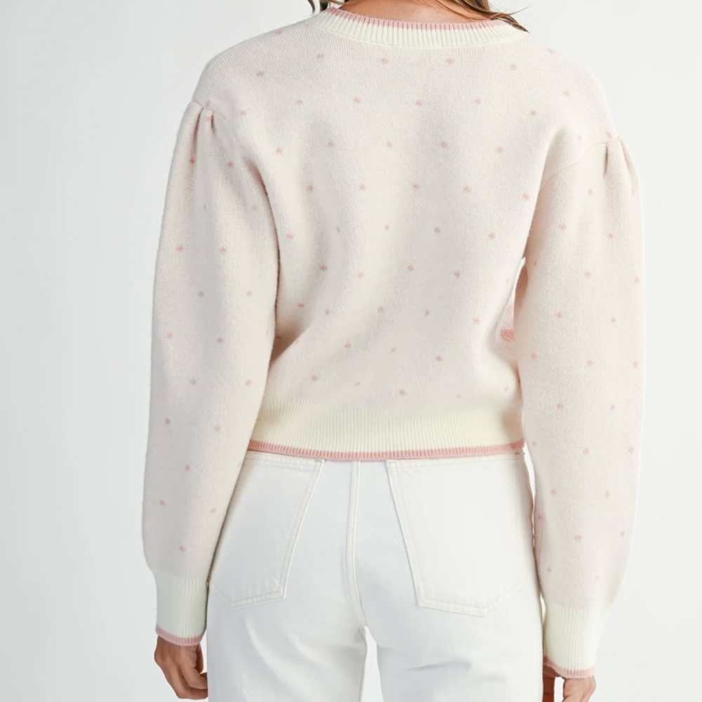 MABLE Cream and Pink Heart Cardigan Sweater - Picture 3 of 9